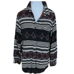 Chico's Design Vintage Southwestern Geometric Thick Button Down Shirt Size 3
